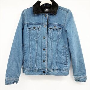 Dr. Denim Mens Sherpa Lined Trucker Ior Jacket Blue Denim Faux Fur Collar Size S
